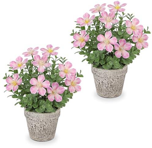 Arborus 2 STK. Künstliche Blumen wie Echt im Topf Klein Kunstblumen 25 cm | Künstliche Sauerklee Rustikal Deko Blumen Rosa Künstliche Plfanzen Kunstblume Tischdeko Frühling Wohnzimmer Bad Deko