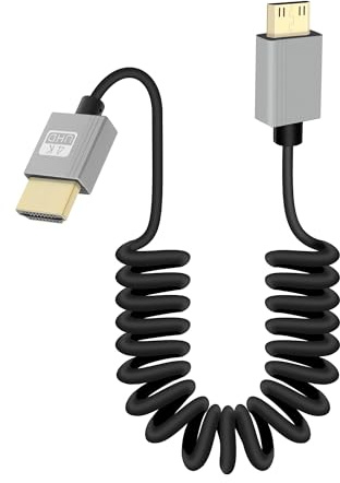 RIIEYOCA 4K Mini HDTV a HDTV Cable en Espiral Corto, 18Gbps de Alta Velocidad Mini HDTV2.0 Soporta 4K @ 60Hz, Compatible con la Cámara, Videocámara, PC, Monitor (Regular)