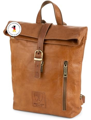 Berliner Bags Rucksack Seattle Vintage, Kleiner Lederrucksack - Braun | Klein Lederrucksack & Tagesrucksack für Damen, Cityrucksack mit Reißverschluss & verstellbaren Schulterriemen