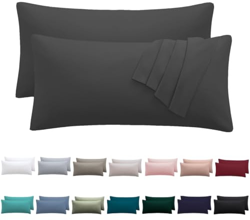Nesture Kissenbezug 30 x 50 2er Set - kopfkissenbezug 30x50 cm Anthrazit, 100% Mikrofaser kissenbezüge mit Reißverschluss, Weich und Bügelfrei