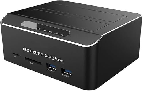 Disco Duro Externo, estación de Acoplamiento de Disco Duro Externo SATA IDE con Dos bahías USB 3.0 y Lector de Tarjetas de concentrador de 2 Puertos, Disco Duro Externo SATA/IDE de
