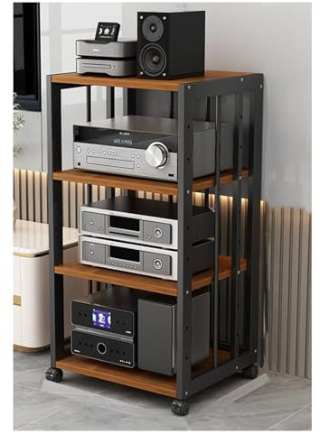 HiFi Rack, Abnehmbarer 4-lagiger Medienständer, Audio-/Videoständer, CD-Player-Ständer, Aufbewahrungsschrank für Stereokomponenten mit höhenverstellbaren Holzregalen (Eiche)