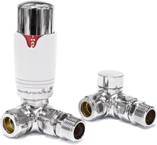 Team Controls Designer Corner Thermostatic Radiator Valve & Towel Rail valves TRV with Lockshield Chrome White 15mm x 1/2