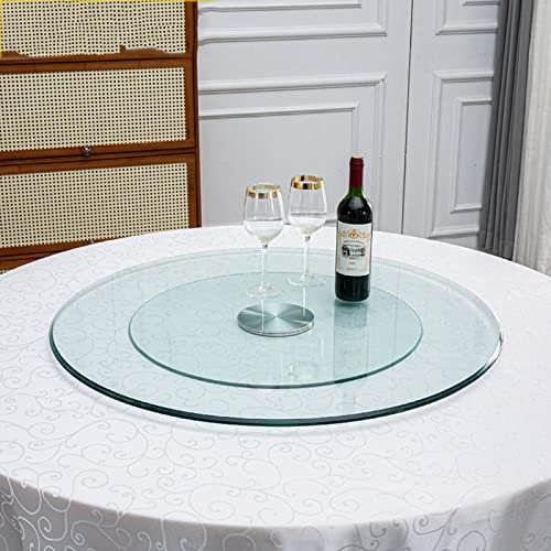 YHYWJHY Plateau tournant Rond en Verre trempé de 80 cm (30 Pouces) pour Table, Plateau de Table à Manger Transparent, Grand Plateau de Service de Table, Plateau Rotatif Robuste pour platea