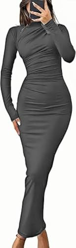 Haibang Vestito Donna Elegante Maniche Lunghe Aderente Abito Lungo Sexy Tubino Bodycon Maxi Vestito Elasticizzato Abito da Cocktail per Cerimonie Sera Festa Discoteca Party Club Casual