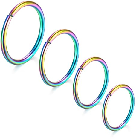 LAURITAMI 4 st näsringar ringar ringar åtsittande 22 g 20 g 18 g 16 g rostfritt stål näsa septum tragus örhänge läpp näsborre piercing smycken för kvinnor män, diameter 6/8/10/12 mm, 6mm, 8mm, 10mm