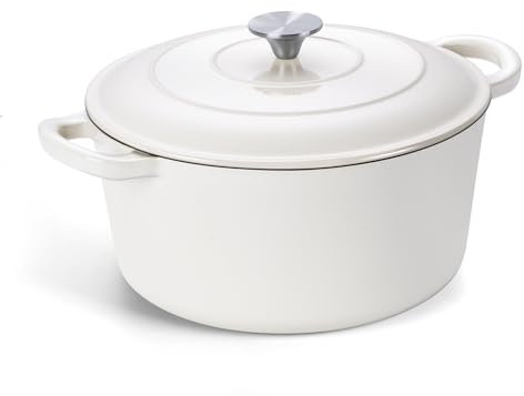 Onader 6 Quart Dutch Oven Pot with Lid, Enameled Cast Iron Round Dutch Oven for Sourdough Bread Baking - White