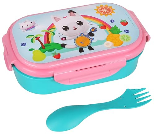 sarcia.eu La casa de muñecas de Gabby Caja de desayuno con cuchara, caja de desayuno escolar, fiambrera (B)