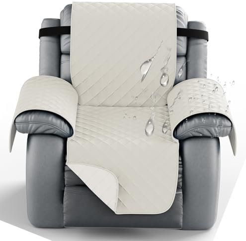 ILiemao Sesselschoner Für Relaxsessel Mit Armlehnen, Wasserdicht Sesselauflage rutschfest Armlehnenschoner Mit Taschen Und 2 Verstellbaren Riemen(2159,1 Seater-S 22 inch)