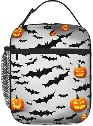 EdWal Bolsas de almuerzo de gran capacidad con estampado de murciélagos voladores de Halloween para mujeres y hombres, lonchera para adultos para picnic