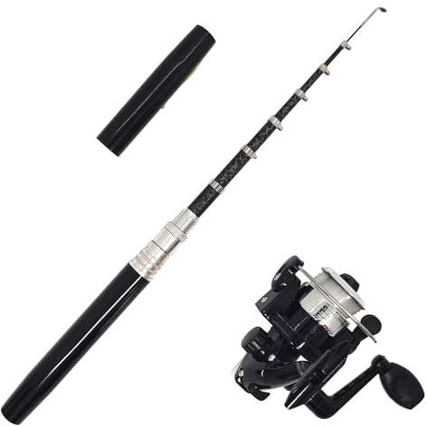 Portable Small Mini Telescopic 55inches Pen Fishing Rod and Reel Combos, Pocket Fishing Pole Spin Reel Gift for River, Lake, Ice Fishing and So On (Pen Fishing Rod and Reel, 55inches / 140cm)