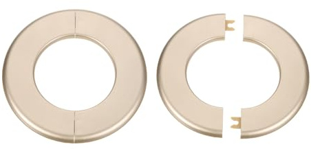 sourcing map 2 placas de cubierta de fontanería autoadhesivas de plástico ABS con brida dividida de 78 mm, diseño de hebilla para tubería de agua, baño, cocina, decoración, tono dorado