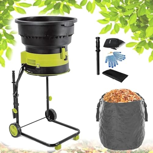 SSQUZA Broyeur De Feuilles électrique 2500w,Déchiqueteuse De Jardin sans Lame,Déchiqueteuse Broyeur De Compost Filaire Silencieuse,Taille De Coupe Réglable,pour Nettoyage Cour,noPowercord