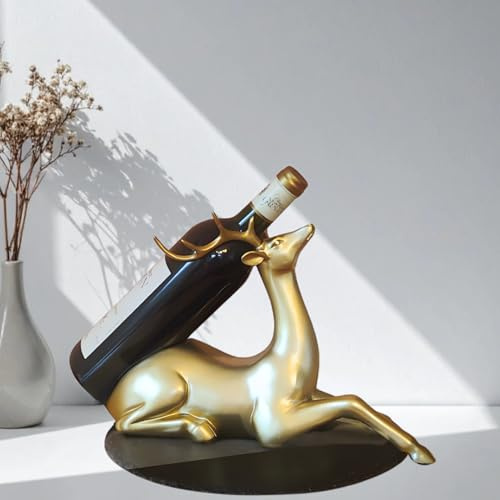 Eleganter goldener Flaschenhalter in Hirschform | Goldener Hirsch-Weinflaschenhalter 35 x 13 x 22 cm | Kreativer Weinständer | Tisch-Weinständer | Kunstharz-Weinregal | einzelner Weinflaschenhalter