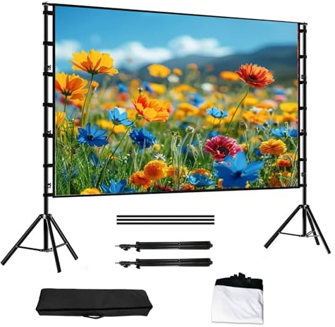 84-180 Zoll Beamer Leinwand mit Stativ –16:9 HD Projektion Leinwand, Faltbar & Tragbar, mit Tragetasche für Outdoor(84inch(16:9))