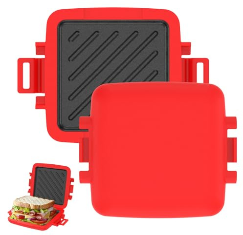 YUNYOUC Microwave Toastie Sandwich Maker, Microwave Toastie Maker with Removable Non-Stick Plates, Quick Cooking and Dishwasher Safe, for Sandwiches, Paninis, and Fried Eggs(Red)