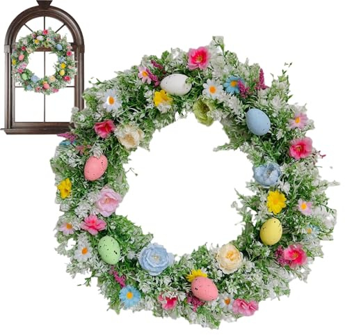 Osterkranz | 35 cm Frühlings Deko Kunstblumen,Dekorationskranz Für Osterfeste - Für Haustür Wohnzimmer Balkon Terrasse Garten Innenhof Bauernhaus