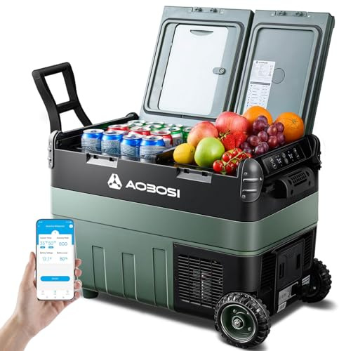 AAOBOSI 40L Kompressor Kühlbox, Dual Zone, Camping Kühlschrank mit APP | LED-Beleuchtung,12/24V und 100-240V, USB-Anschluss, -20°C bis 20°C,Kühlbox Kompressor für Auto, LKW, Boot, Camping und Reisen