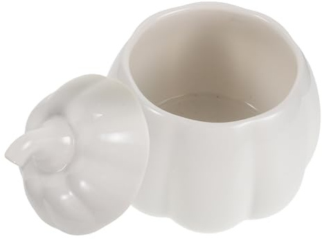 Kichvoe Ciotola di Ceramica a Forma di Zucca Bianca per Halloween con Coperchio, Design Festivo Adorabile per Pasti e Riunioni a Tema, Funzionalità Versatile ed Efficiente
