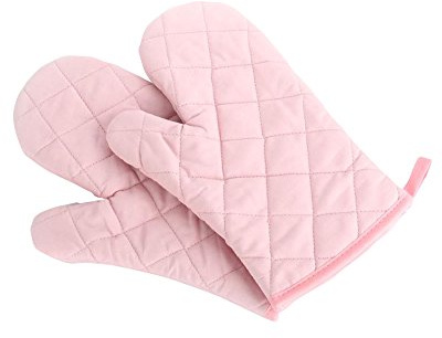 Oven Mitts, Premium Heat Resistant Kitchen Gloves Cotton & Polyester Quilted Oversized Mittens, 1 Pair (Pink)