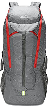 Nicgid 50L 60L 70L Lättvikt Vikbar Vandringsryggsäck Multifunktionell Vattentät Ledig Resväska Camping Ryggsäck för Män Kvinnor Utomhus Sport Berg, Grå-60 l, 60 L, Ryggsäck Ryggsäckar