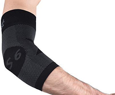 Orthosleeve ES6 Gomitiera a compressione graduata per epicondilite - Tutore per il gomito efficace per i dolori causati del gomito del tennista e del golfista, artrite del gomito - Taglia M, Nero