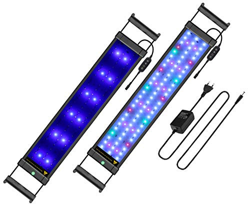 BELLALICHT Plant Aquarium LED Beleuchtung voll Spectrum mit verstellbarer Halterung, Timer, dimmbare Aquariumbeleuchtung für Wasserpflanzen und Süßwasser 16W 3 Mode Weiß Blau Rot Grün 50-70CM