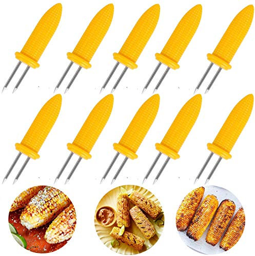 ONESWI 10PCS Corn Holders - Corn on The Cob Skewers,Stainless Steel Corn Fork Prong Skewers Kitchen Tool for BBQ Twin Prong Sweetcorn Holders Home Cooking Fork