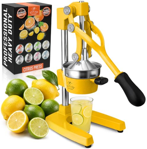 Zulay Kitchen Cast Iron Juicer - Manual Citrus Press and Lemon Squeezer - Premium Quality Heavy Duty Manual Juicer for Orange Juice and Lime Squeezer, Yellow