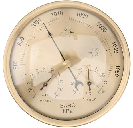 VORCOOL 3 in 1 Barometer Weather Station with Thermometer and Hygrometer Dial Indoor Air Pressure Temperature Humidity Monitor for Indoor and Outdoor use, Aluminum Alloy Compact Design