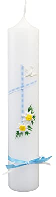 Wiedemann Tauf-Kommunionkerze Kreuz Karomuster 265/50mm (Blau)