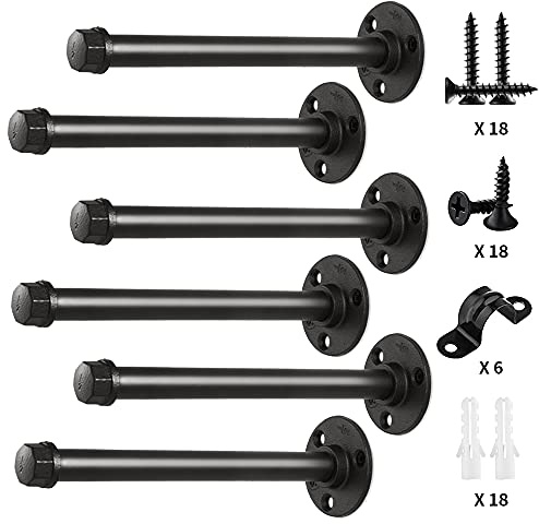 Rohr-Regalhalterungen, 30,5 cm, industrielles Eisenrohr, schwimmende Regalhalterung, robuste Metallregalhalterungen für Regale, 6 Stück, schwarz (30,5 cm - 6 Stück)