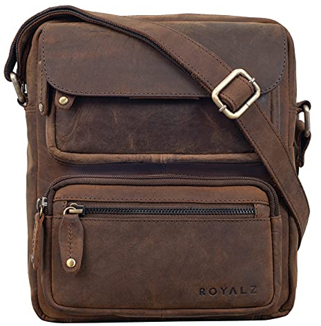 ROYALZ Florida Schultertasche Herren Klein Leder Vintage Look Kleine Umhängetasche Männer mini Messenger Bag Ledertasche;Farbe:Schwarz