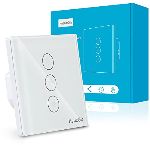 HeuxGir Smart WiFi Touch Sensor Light Switch,86 * 86mm Lichtschalter with Glass Panel and Status LED， Works with Alexa Tuya Google Home 2.4 GHz Neutral Line Required