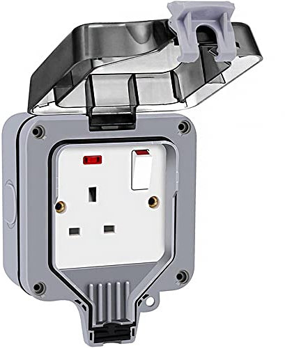 CENPEK Single Waterproof Wall Socket - IP66 13Amp 1 Gang Switched Electrical Outlets With Weatherproof Cover Box