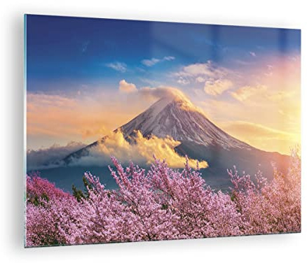 Bilder auf Glas 70x50cm Wandbild Glasdruck Botanik Landschaften - 4490 | Fuji Blume Kirsche Klein Modern Dekoration Wohnzimmer Schlafzimmer Küche Wanddeko Kunstdruck Art Wall Decor ARTTOR