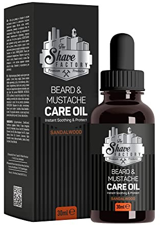 The Shave Factory Bart- und Schnurrbartpflegeöl mit Sandelholz – Produkt für professionelle Friseure und traditionelle Rasur- und Fellpflege-Enthusiasten (30 ml)