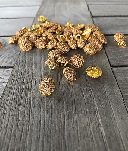 10 Stück kleine Mini Knöpfe Strass Glitzer silber oder gold Metall Halbkugel 12mm (gold)