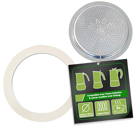 Harren24 Filtre et 1 joints compatible avec cafetière à expresso italienne pour 6 tasses, diamètre extérieur 72 mm, 7,2 cm, Øintérieur 58 mm, 5,8 cm, joint d'étanchéité de rechange, joint d'étanchéité