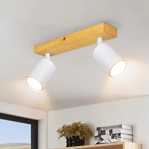 Ketom Faretti da Soffitto Orientabili GU10, Legna Faretti LED Soffitto Bianco, Faretto LED Interno Da Parete, Moderno Plafoniera 2 Luci per Cucin Soggiorno Corridoio, Lampadina non Inclusa