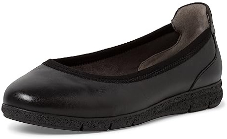 Tamaris Comfort Damen Ballerinas aus Leder Klassisch Comfort Fit, Schwarz (Black), 40 EU