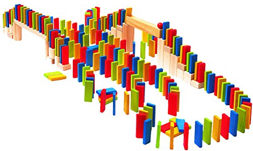 alles-meine.de GmbH XL Set: 200 Bausteine bunt - aus Holz - ideal für Domino Rally - Bunte Steine Holzbausteine Bricks Natur Baustein Naturbaustein - Kinderland - Holzbaustein - ..