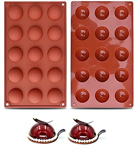 2 Packs Semi Sphere Chocolate Mold, 15-Cavity Silicone Mould Chocolate Ball Mould Hemispherical Baking Mold for Hot Chocolate Cake Pudding Soap Dome Mousse, for Christmas, Birthday Party
