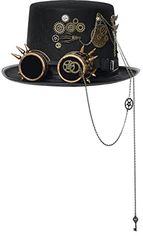 BPURB Damen Herren Steampunk Zylinder mit Brille Punk Halloween Party Kostüm Gothic Hut