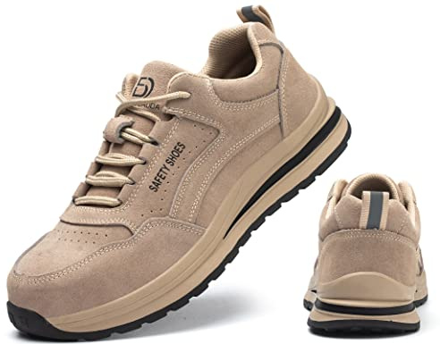IYVW 687 A Chaussures de Sécurité Hommes et Femmes Chaussures de Travail à Embout en Acier Léger Chaussures de Protection Respirantes et Légères Basket de Securite Beige 40 EU
