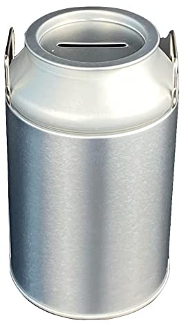 Spardose - Milchkanne blank - Runde Plug-Lid Dose mit Sparschlitz aus elektrolytischem Weißblech - Ø 8,6 x 14,0cm