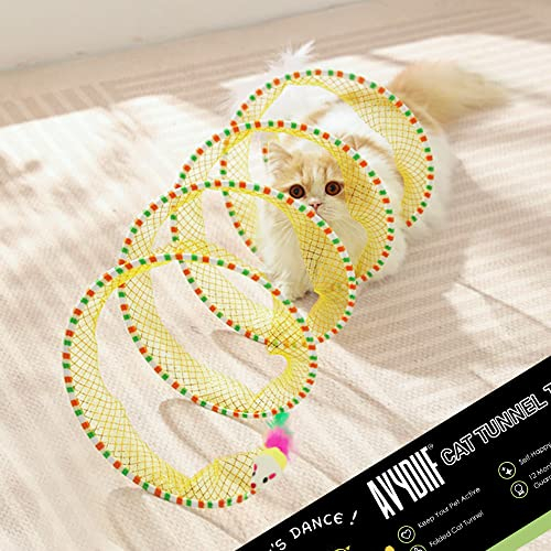Katzentunnel katzenspielzeug Tunnel Katze, Folded S Katzentunnel Spirale Katzenspielzeug Spiral Mit Federspielzeug Cat Tunnel für Alle Katzen Kaninchen(Gelb)
