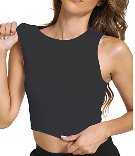 Sports Bras for Women Removable Padded Athletic Yoga Running Crop Tops Sleeveless Gym Workout Tops (Black S)