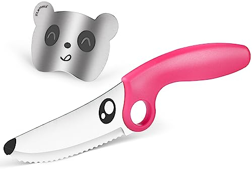 ZLemma Kinder messer-Set zum Erlernen des Schneidens mit Fingerchutz und Lernring, echtes Kochmesser für Jungen und Mädchen, Montessori Küchenwerkzeug-Set (Rosa)