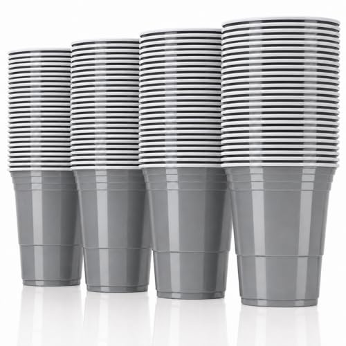 Vitavalley Party Cups Grau 50 Stück 473 ml / 16 oz – stabile Plastikbecher Partybecher Getränkebecher für Beer Pong, Geburtstag, Hochzeit, Festival, BBQ, Camping & Party